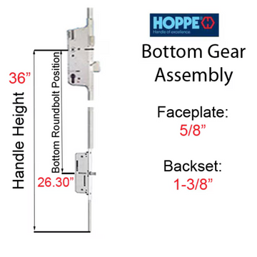 Hoppe Multipoint 1.77" Backset Manual Gear with Roundbolt Bottom Extension